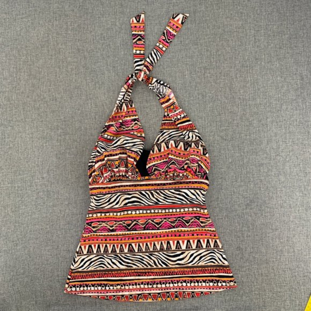 Christina Halter Tankini Size 6 Nylon Lycra‎ Aztec Design Print Pink Black White